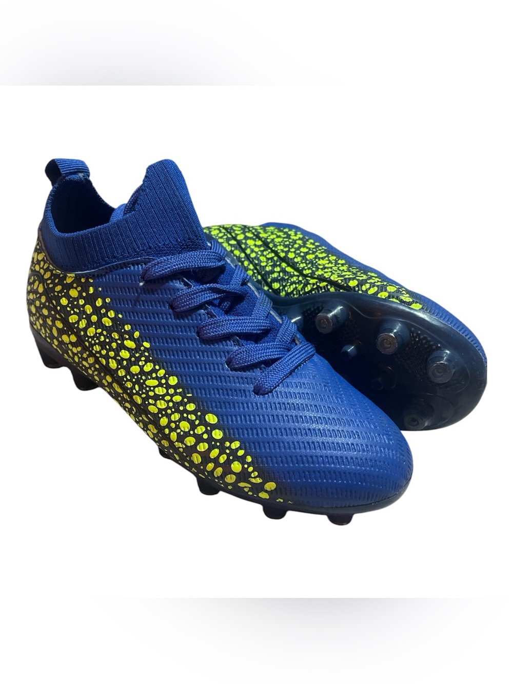 Kids Blue Soccer Cleats with Neon Yellow Accents